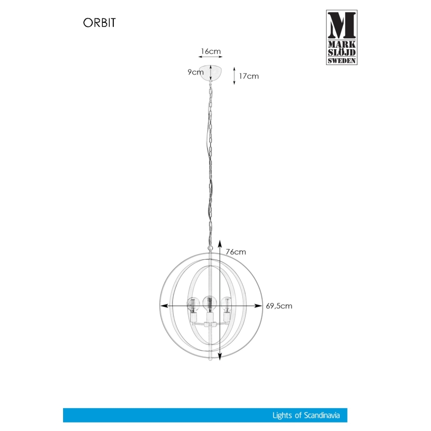 Markslöjd 107941 - Lampadario a sospensione con catena ORBIT 3xE27/60W/230V