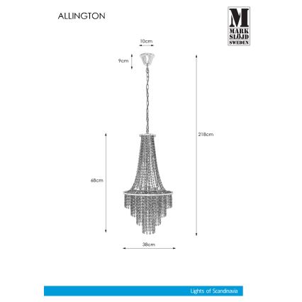 Markslöjd 108125 - Lampadario di cristallo su filo ALLINGTON 3xE14/25W/230V