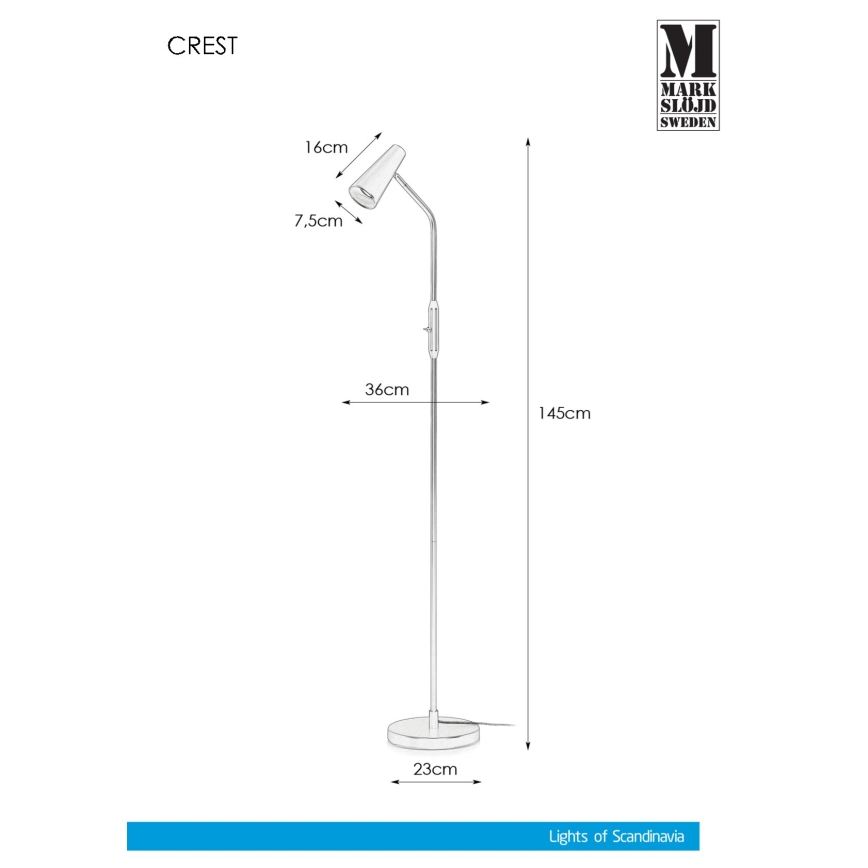 Markslöjd 108205 - Lampada da terra CREST 1xGU10/7W/230V bianco