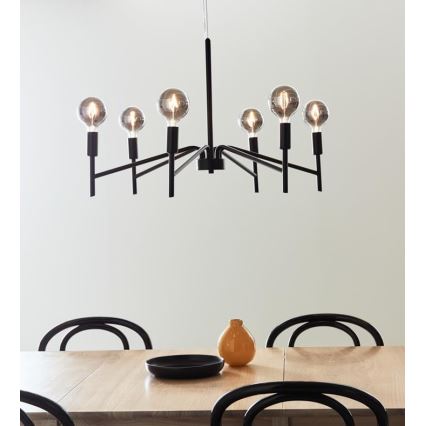 Markslöjd 108209 - Lampadario su corda MONARCH 6xE14/18W/230V nero