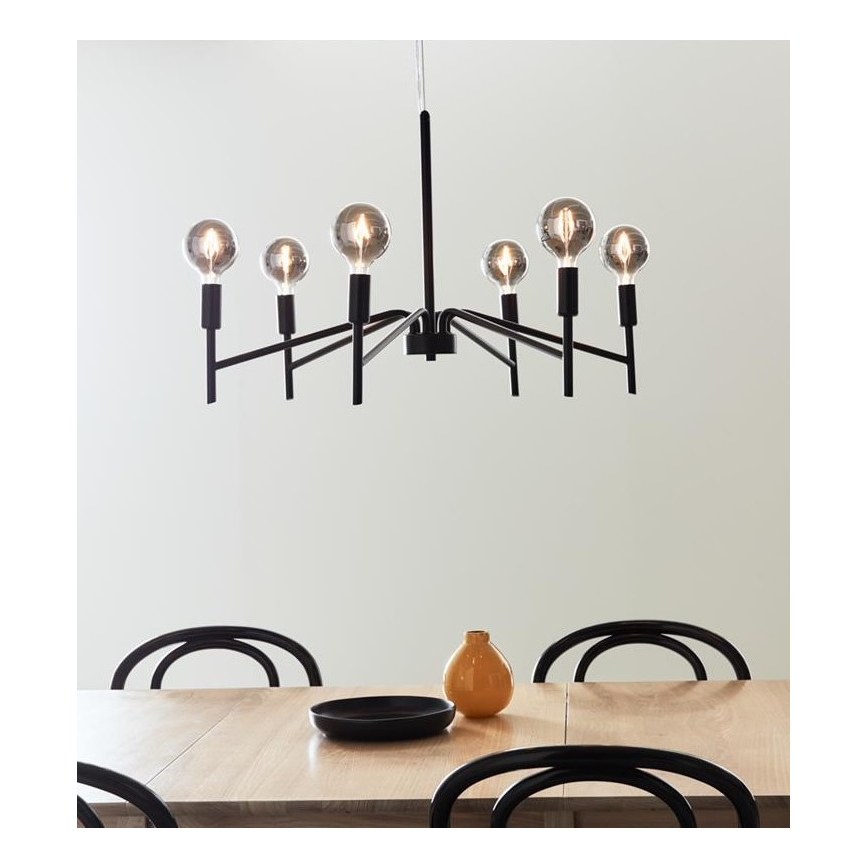 Markslöjd 108209 - Lampadario su corda MONARCH 6xE14/18W/230V nero