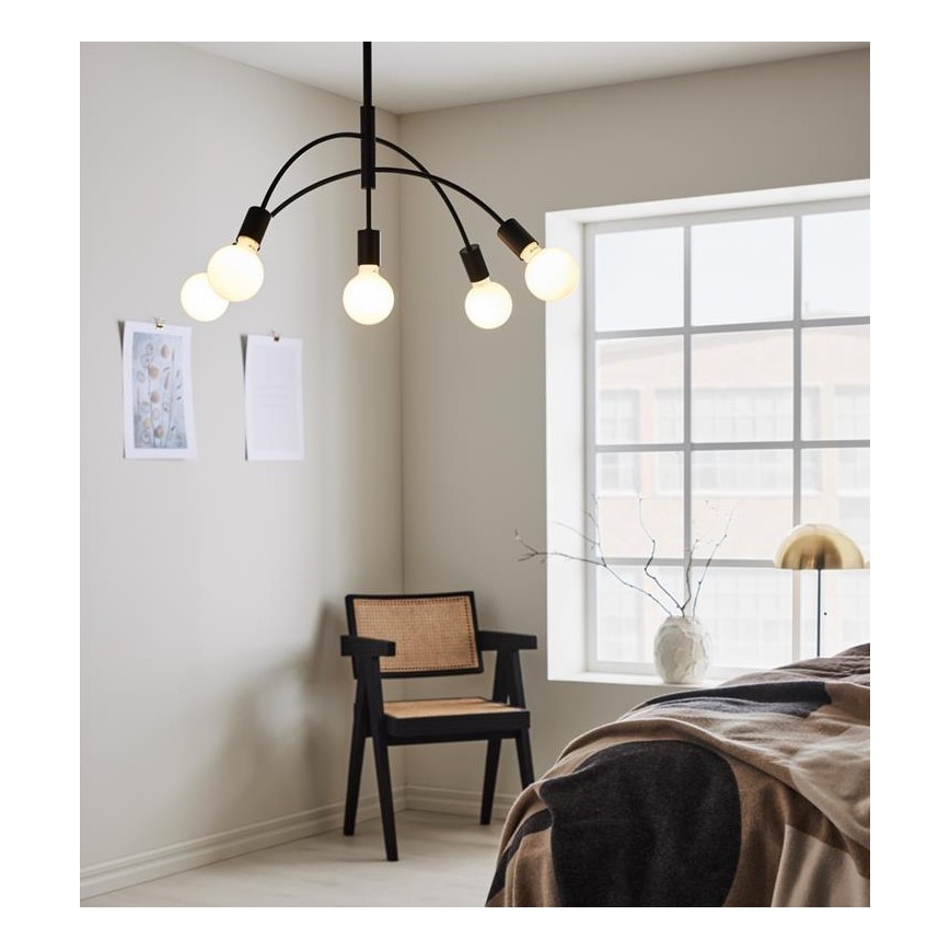 Markslöjd 108286 - Lampadario su filo CYGNUS 5xE27/40W/230V nero