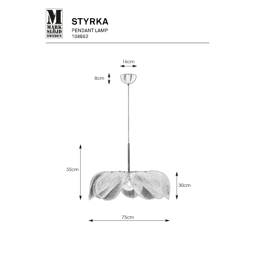 Markslöjd 108662 - Lampadario a sospensione con filo STYRKA 1xE27/40W/230V diametro 75 cm nero