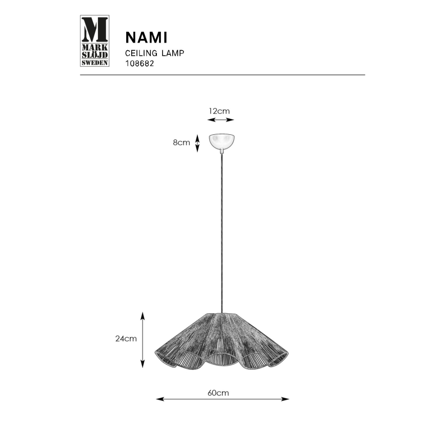 Markslöjd 108682 - Lampadario a sospensione con filo NAMI 1xE27/40W/230V nero