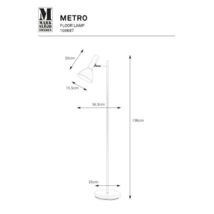 Markslöjd 108687 - Lampada con piedistallo METRO 1xE27/40W/230V bianco