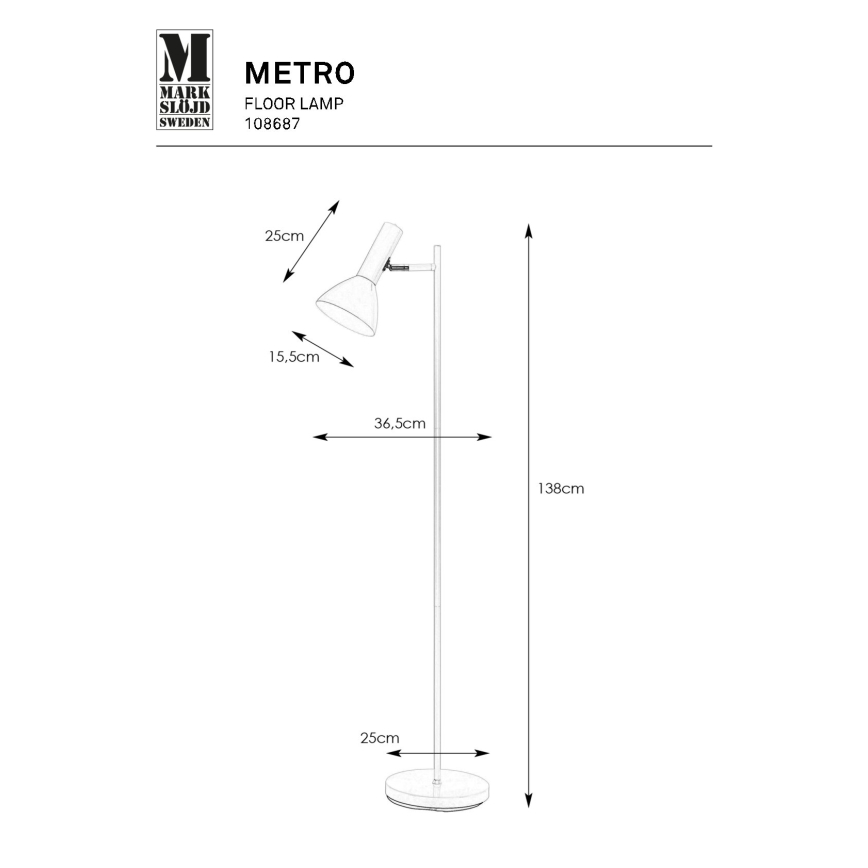 Markslöjd 108687 - Lampada con piedistallo METRO 1xE27/40W/230V bianco