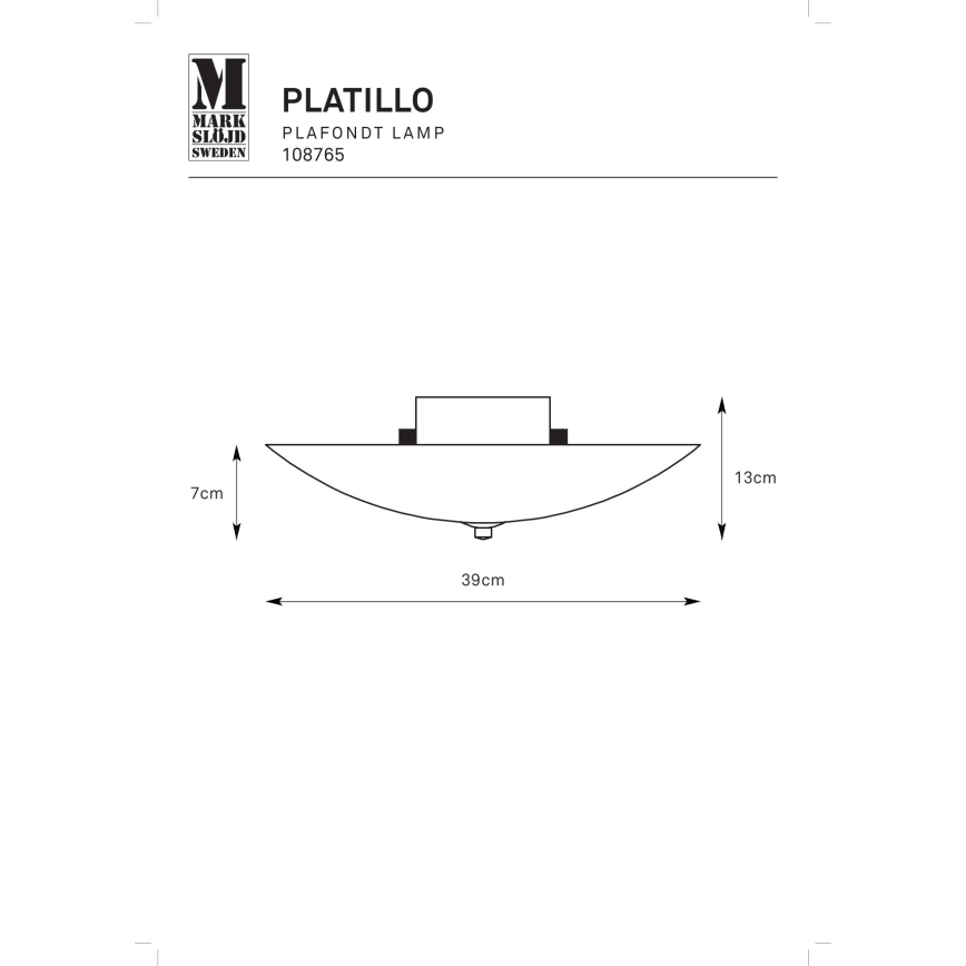 Markslöjd 108765 - Plafoniera PLATILLO 2xE27/40W/230V diametro 39 cm