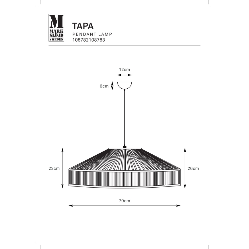 Markslöjd 108782 - Lampadario a sospensione con filo TAPA 1xE27/40W/230V nero/bambù
