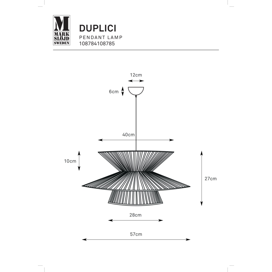 Markslöjd 108784 - Lampadario a sospensione con filo DUPLICI 1xE27/40W/230V nero/bambù