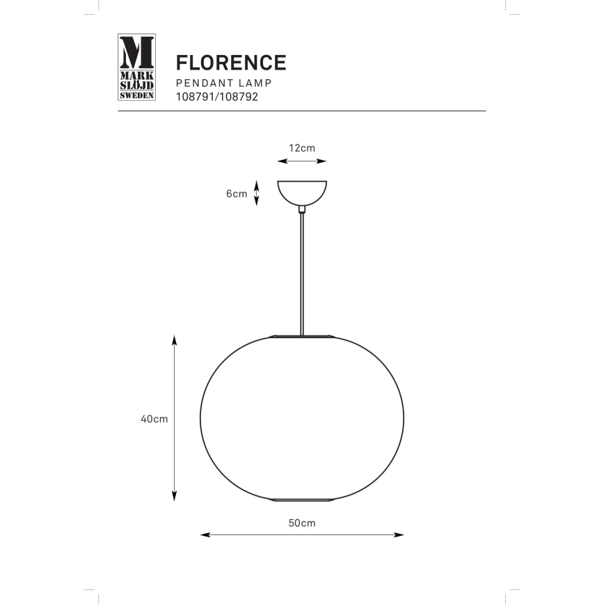 Markslöjd 108792 - Lampadario a sospensione con filo FORENCE 1xE27/40W/230V diametro 50 cm bianco