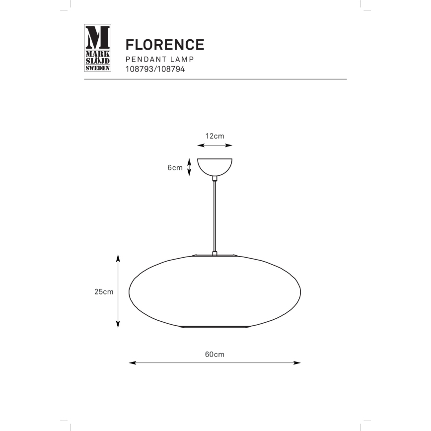 Markslöjd 108794 - Lampadario a sospensione con filo FORENCE 1xE27/40W/230V diametro 60 cm bianco