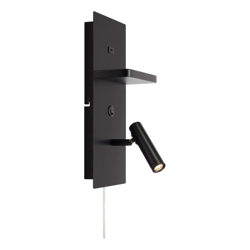 Markslöjd 109018 - Faretto LED da parete con mensola e porta USB CARICA LED/4W/230V nero