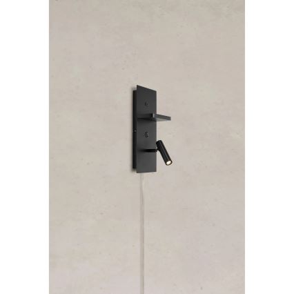 Markslöjd 109018 - Faretto LED da parete con mensola e porta USB CARICA LED/4W/230V nero