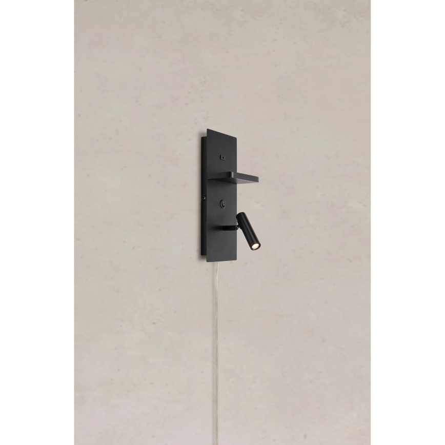 Markslöjd 109018 - Faretto LED da parete con mensola e porta USB CARICA LED/4W/230V nero