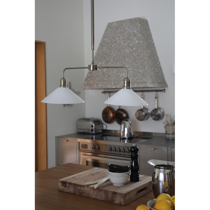 Markslöjd 109160 - Lampadario con asta VELA 2xE27/60W/230V bianco/ottone