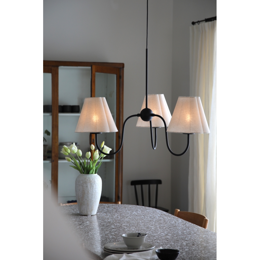 Markslöjd 109172 - Lampadario sospeso con cavo VEYA 3xE14/40W/230V Ø 90 cm lino/nero