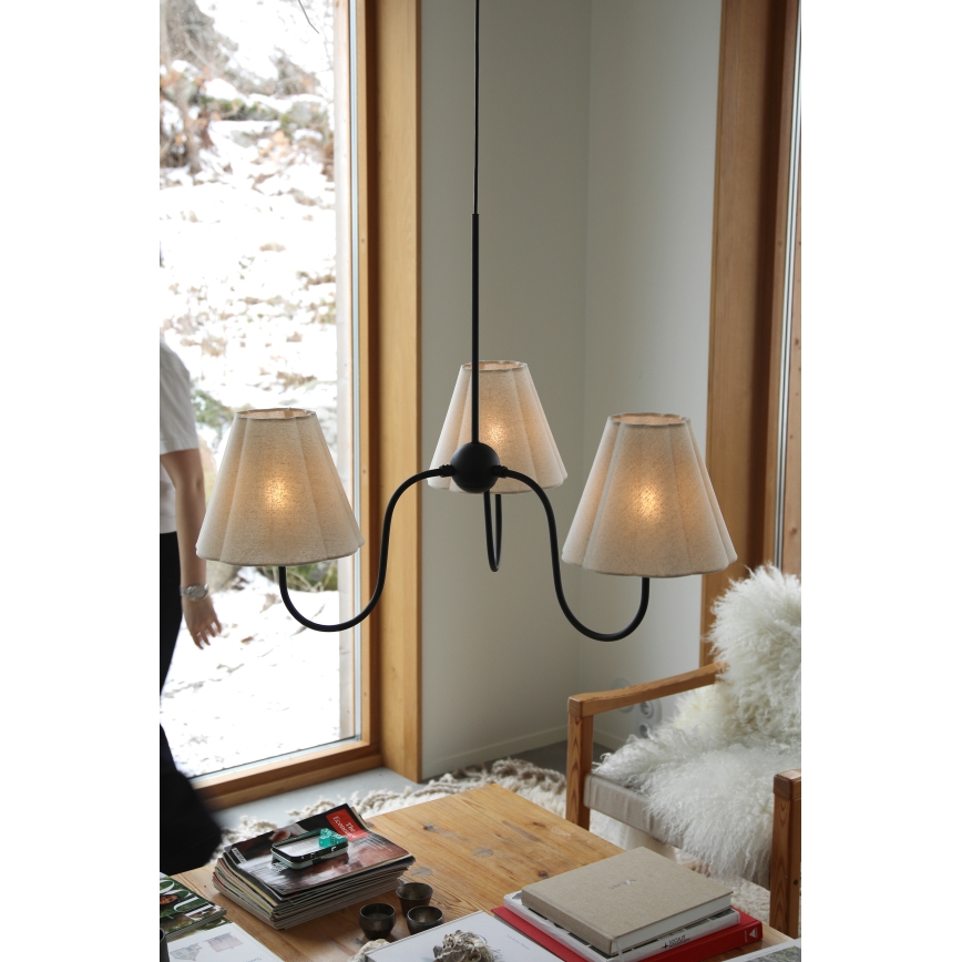 Markslöjd 109172 - Lampadario sospeso con cavo VEYA 3xE14/40W/230V Ø 90 cm lino/nero