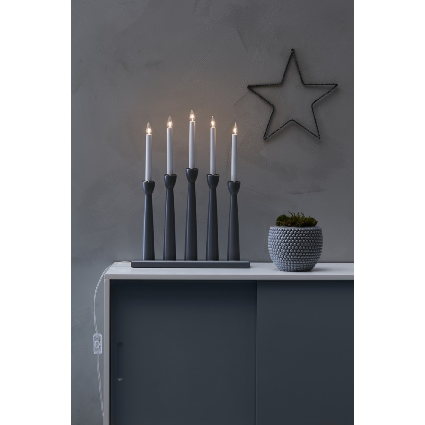 Markslöjd 704197 - Candelabro di Natale MASESKÄR 5xE10/3W/230V grigio