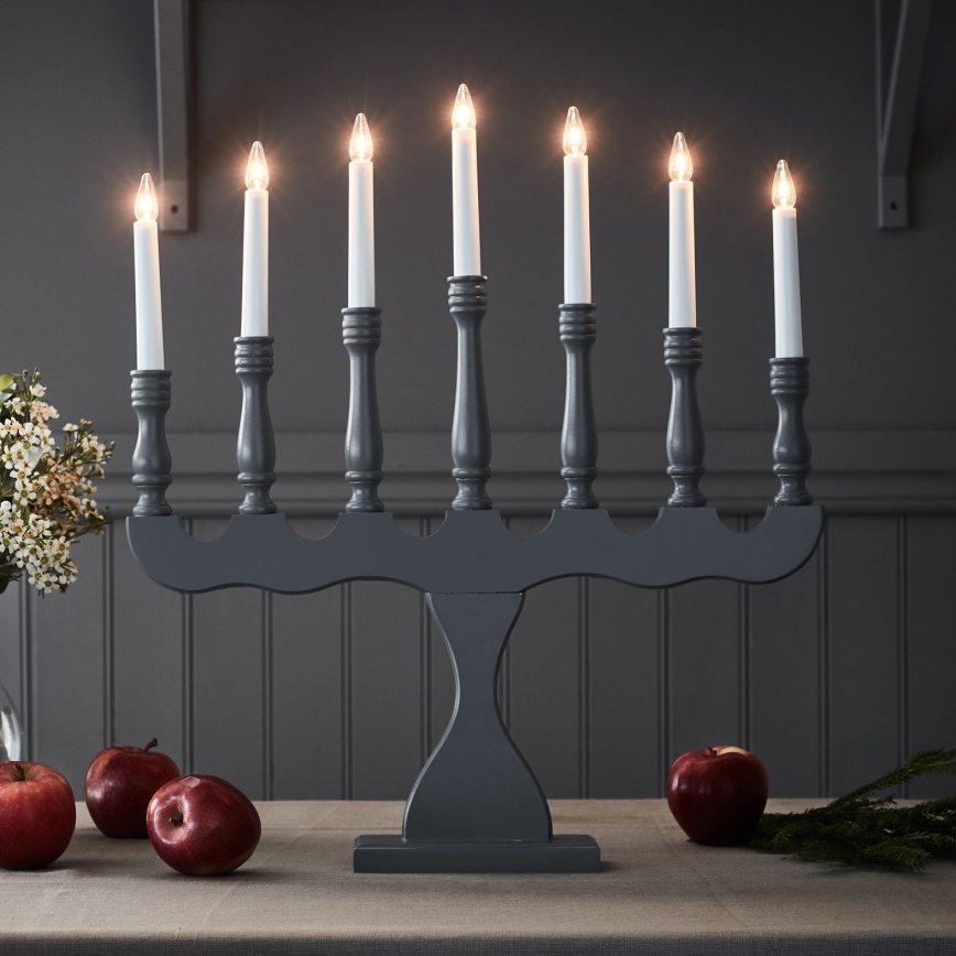 Markslöjd 705813 - Candelabro natalizio SVANEHOLM 7xE10/3W/230V pino/grigio