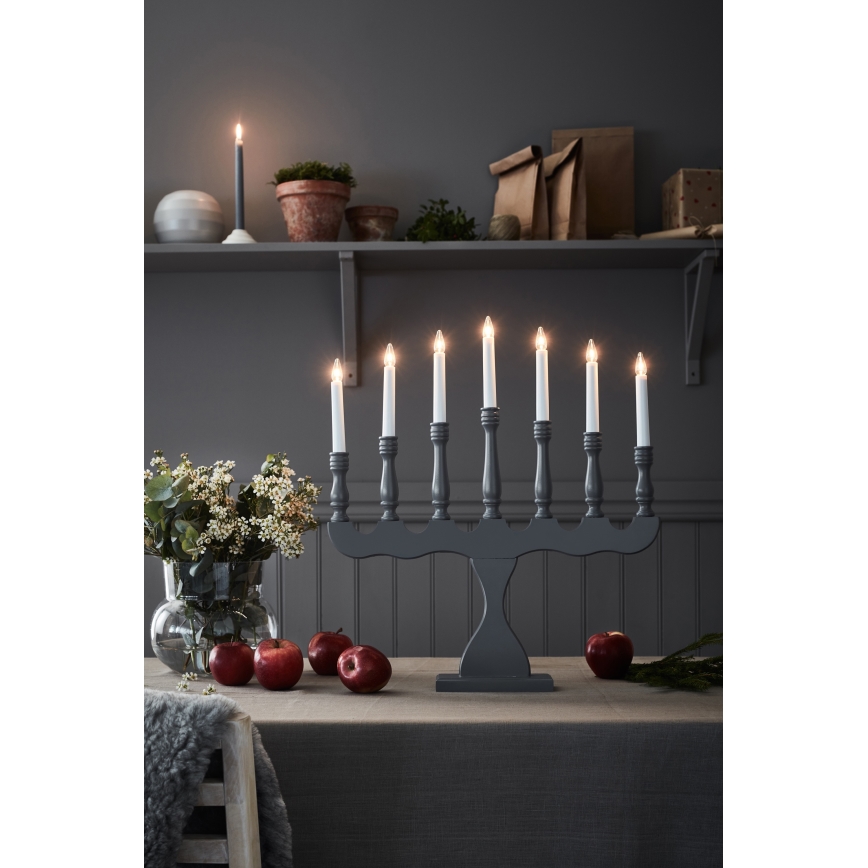 Markslöjd 705813 - Candelabro natalizio SVANEHOLM 7xE10/3W/230V pino/grigio
