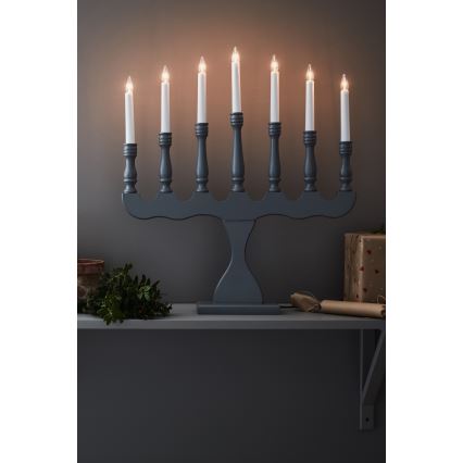 Markslöjd 705813 - Candelabro natalizio SVANEHOLM 7xE10/3W/230V pino/grigio