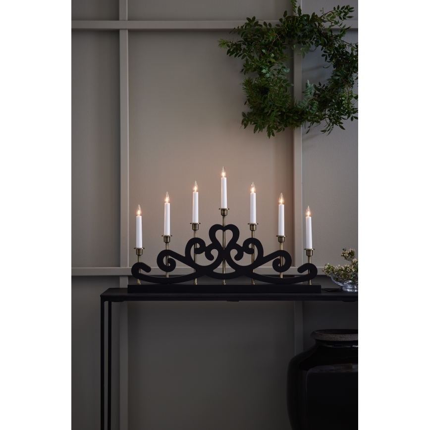 Markslöjd 705966 - Candelabro natalizio NIGHTFALL 7xE10/3W/230V nero/ottone