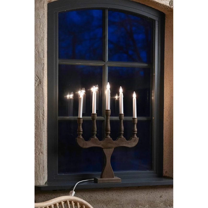 Markslöjd 706280 - Candelabro natalizio SVANEHOLM 5xE10/3W/230V pino/marrone
