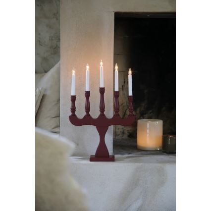 Markslöjd 706373 - Candelabro natalizio SVANEHOLM 5xE10/3W/230V pino/rosso