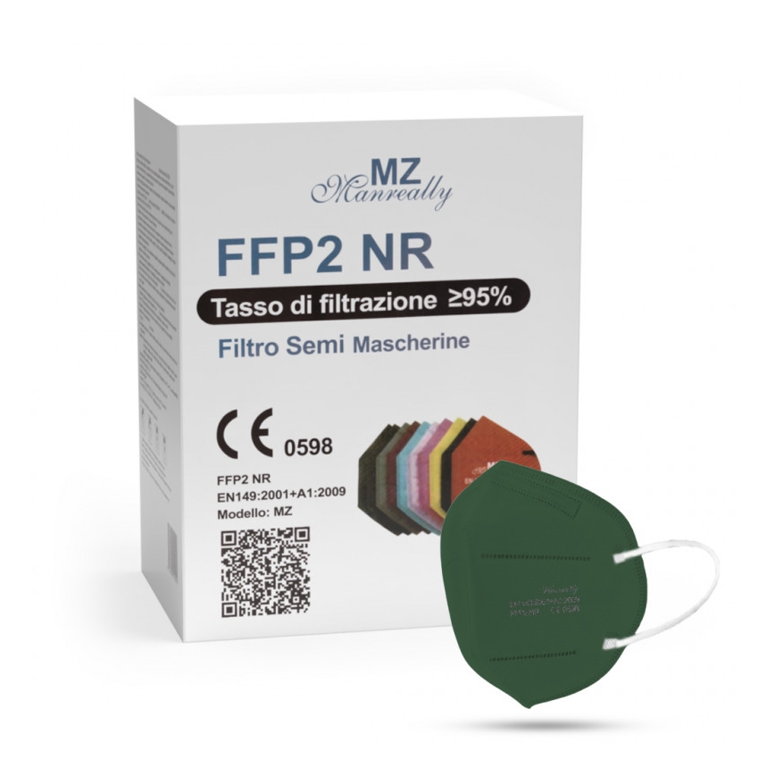 Mascherina FFP2 NR CE 0598 verde scuro 50pz