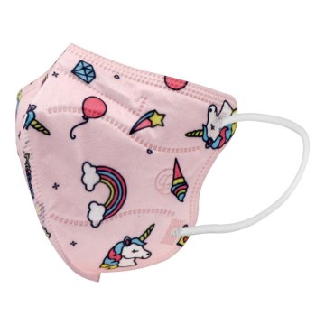 Mascherina taglia bambino FFP2 Kids NR CE 0370 Rosa unicorni 1pz