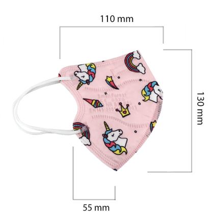 Mascherina taglia bambino FFP2 Kids NR CE 0370 Rosa unicorni 1pz