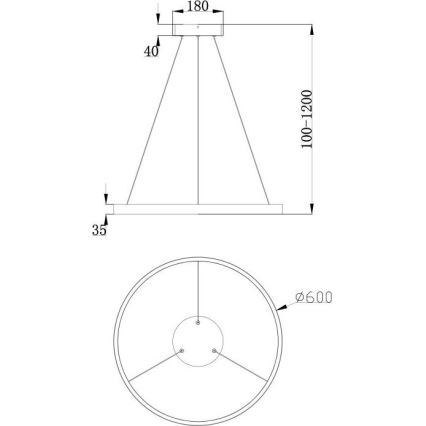 Maytoni MOD058PL-L32B3K - Lampadario LED a sospensione con filo RIM LED/37W/230V 3000K diametro 60 cm nero