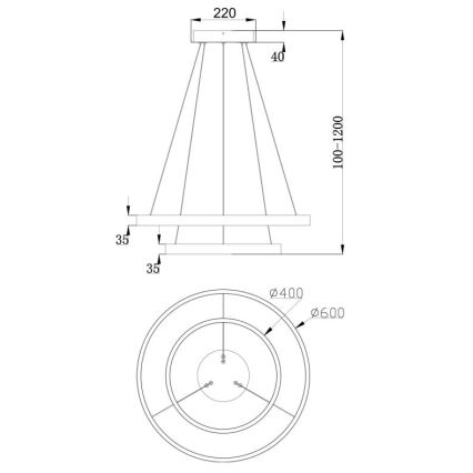 Maytoni MOD058PL-L55BS3K - Lampadario LED a sospensione con filo RIM LED/61W/230V 3000K diametro 60 cm oro