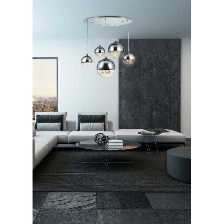 Maytoni P140-PL-170-5-N - Lampadario a sospensione con filo FERMI 5xE27/60W/230V cromo lucido