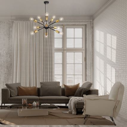 Maytoni T546PL-12B - Lampadario a sospensione JACKSON su cavo, 12xE27/7W/230V, nero/oro