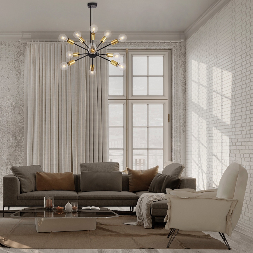 Maytoni T546PL-12B - Lampadario a sospensione JACKSON su cavo, 12xE27/7W/230V, nero/oro