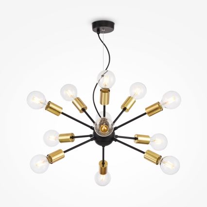 Maytoni T546PL-12B - Lampadario a sospensione JACKSON su cavo, 12xE27/7W/230V, nero/oro