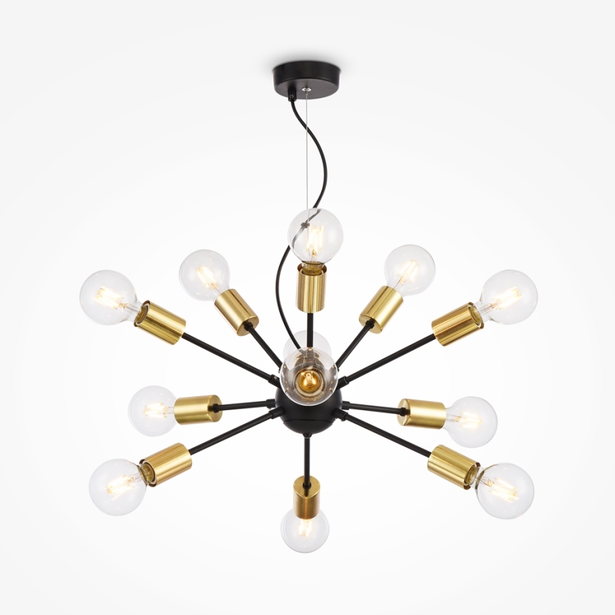 Maytoni T546PL-12B - Lampadario a sospensione JACKSON su cavo, 12xE27/7W/230V, nero/oro