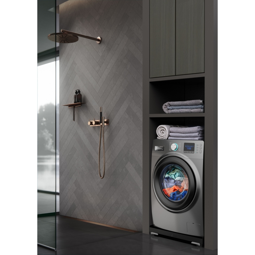 Meliconi 656168 - Base antivibrazione per lavatrice con rotelle estraibili, 47 cm, nero