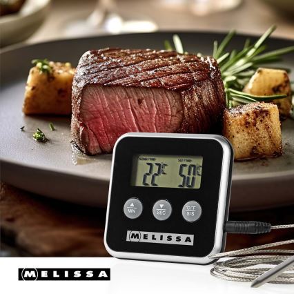 Melissa - Termometro per carne con display digitale e timer 0-250 °C 1xAAA