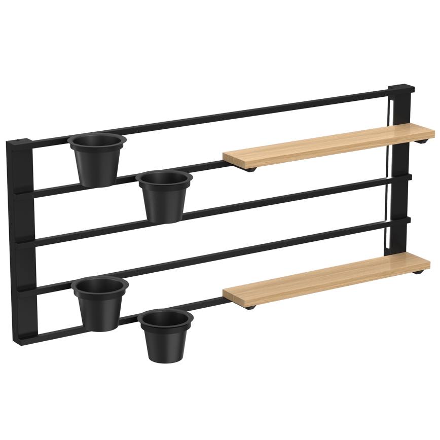 Mensola a muro con vasi da fiori e LED illuminazione SHELF 50x118 cm nero/beige/pino