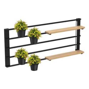 Mensola a muro con vasi da fiori e LED illuminazione SHELF 50x118 cm nero/beige/pino
