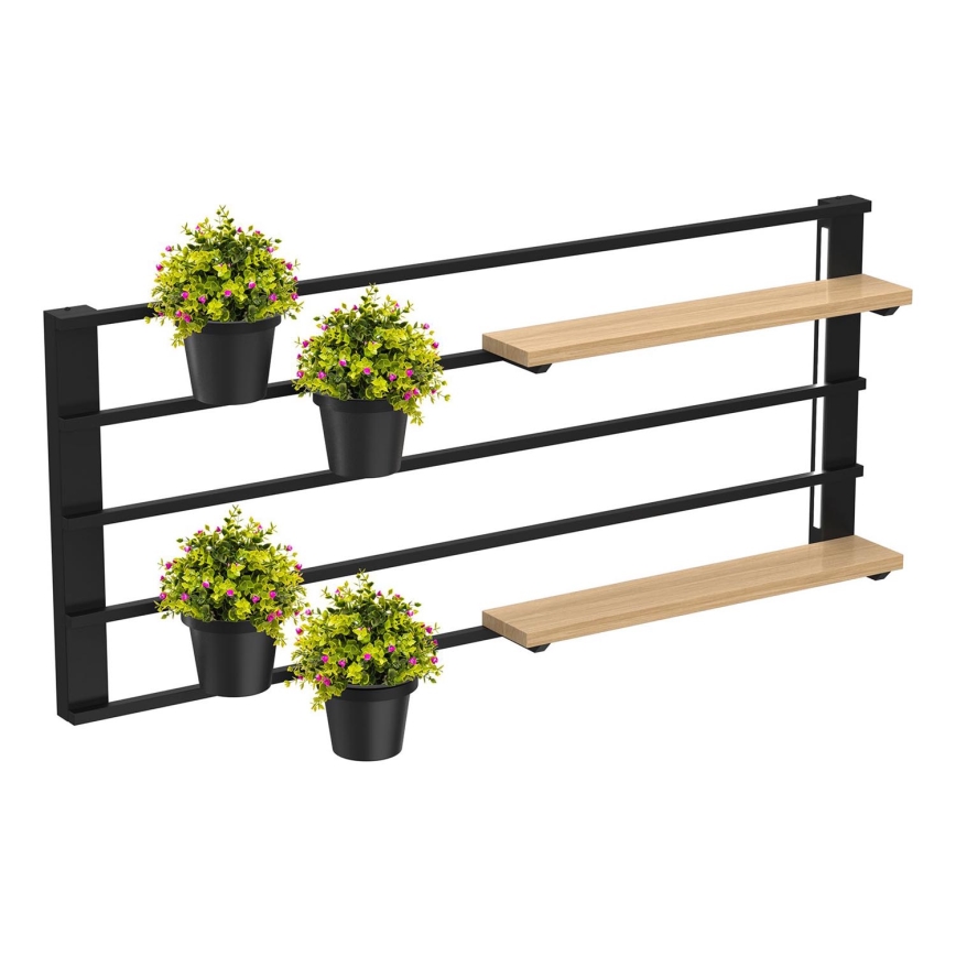 Mensola a muro con vasi da fiori e LED illuminazione SHELF 50x118 cm nero/beige/pino