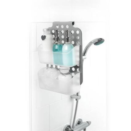 Mensola sospesa a due livelli per doccia 12x35,5 cm grigio/bianco