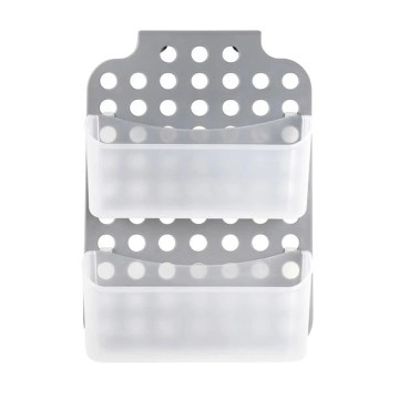 Mensola sospesa a due livelli per doccia 12x35,5 cm grigio/bianco