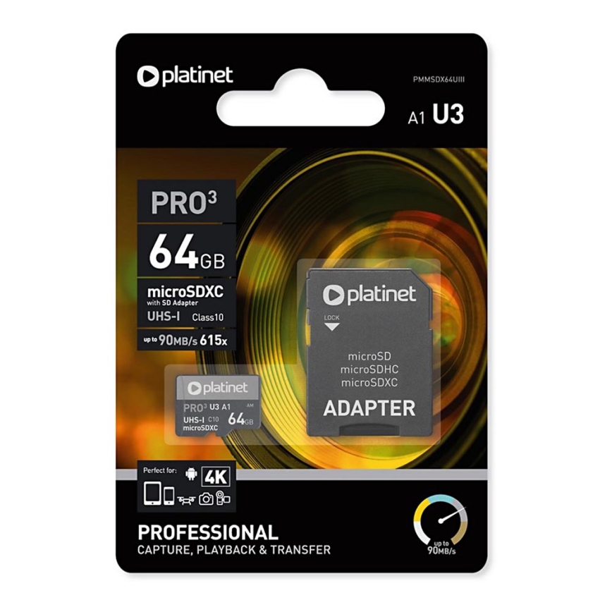 MicroSDXC 64GB U3 Pro A1 90MB/s + Adattatore SD