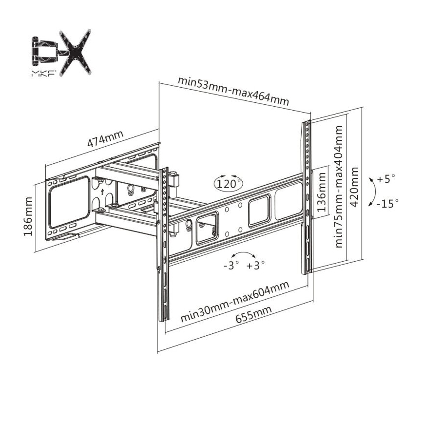 MK FLORIA MKF-17DP641 - Supporto a parete per TV con giunto 80" nero