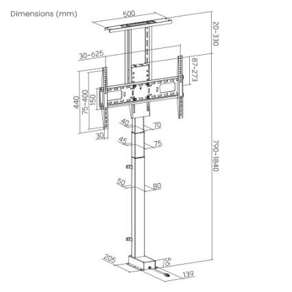 MK FLORIA MKF-19DM648 - Supporto a pavimento per TV 37-65 nero SCHUKO + telecomando