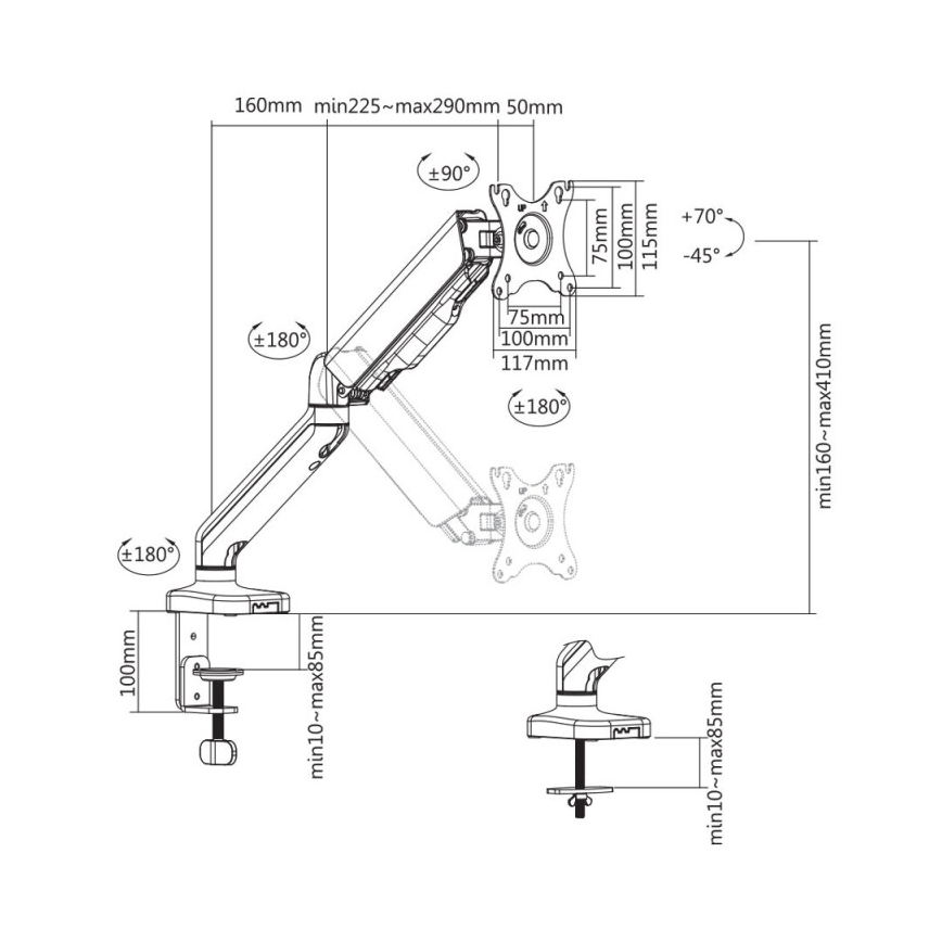 MK FLORIA MKF-21DP113S2 - Supporto regolabile per monitor da 32 nero