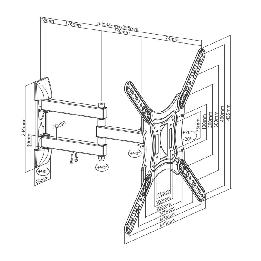 MK FLORIA MKF-23DP444 - Supporto a parete per TV con giunto 65" nero